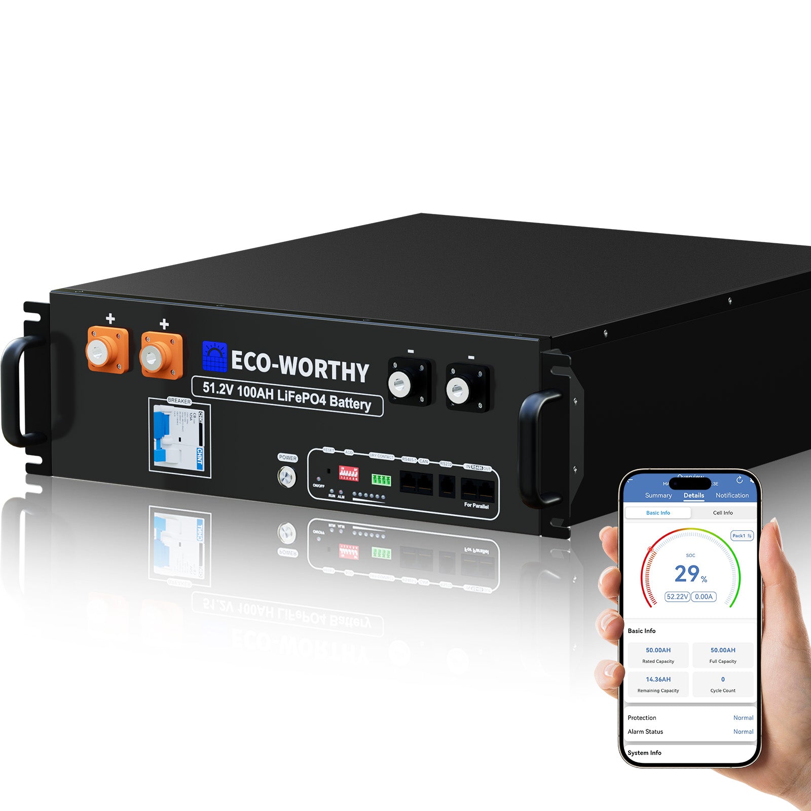 ECO-WORTHY 48V (51,2V) 100Ah Server-Rack-Batterie mit Bluetooth und WLAN | Version 3