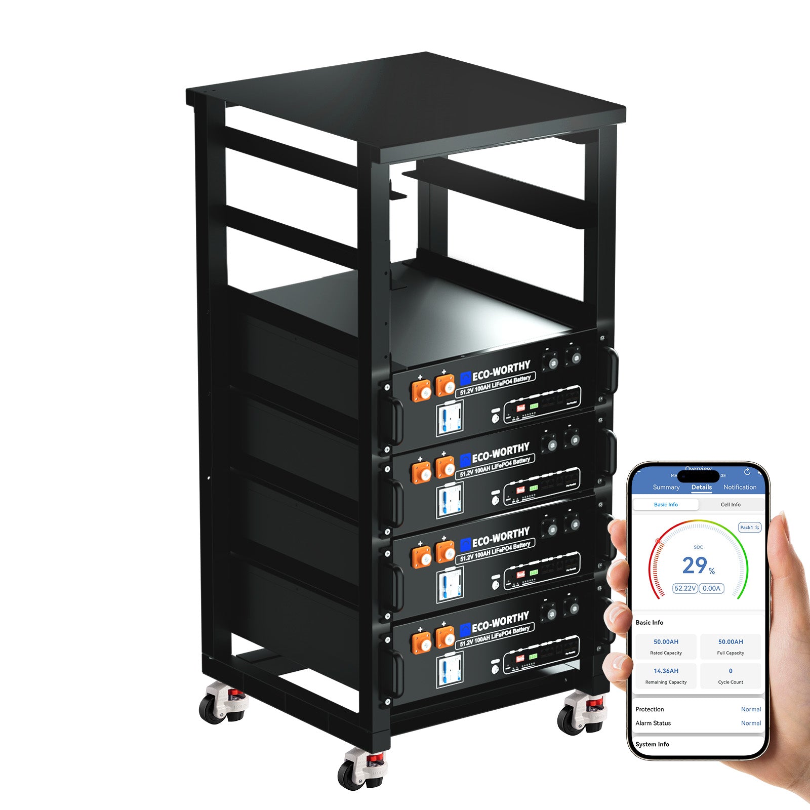 ECO-WORTHY 48V (51,2V) 100Ah Server-Rack-Batterie mit Bluetooth und WLAN | Version 3