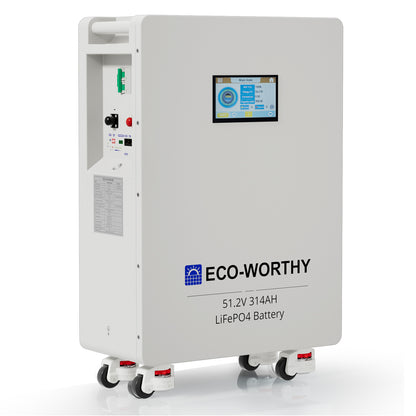 ECO-WORTHY 48V (51,2V) 314Ah LiFePO4-Batterie | Solarbatterie-Notstromversorgung für Zuhause