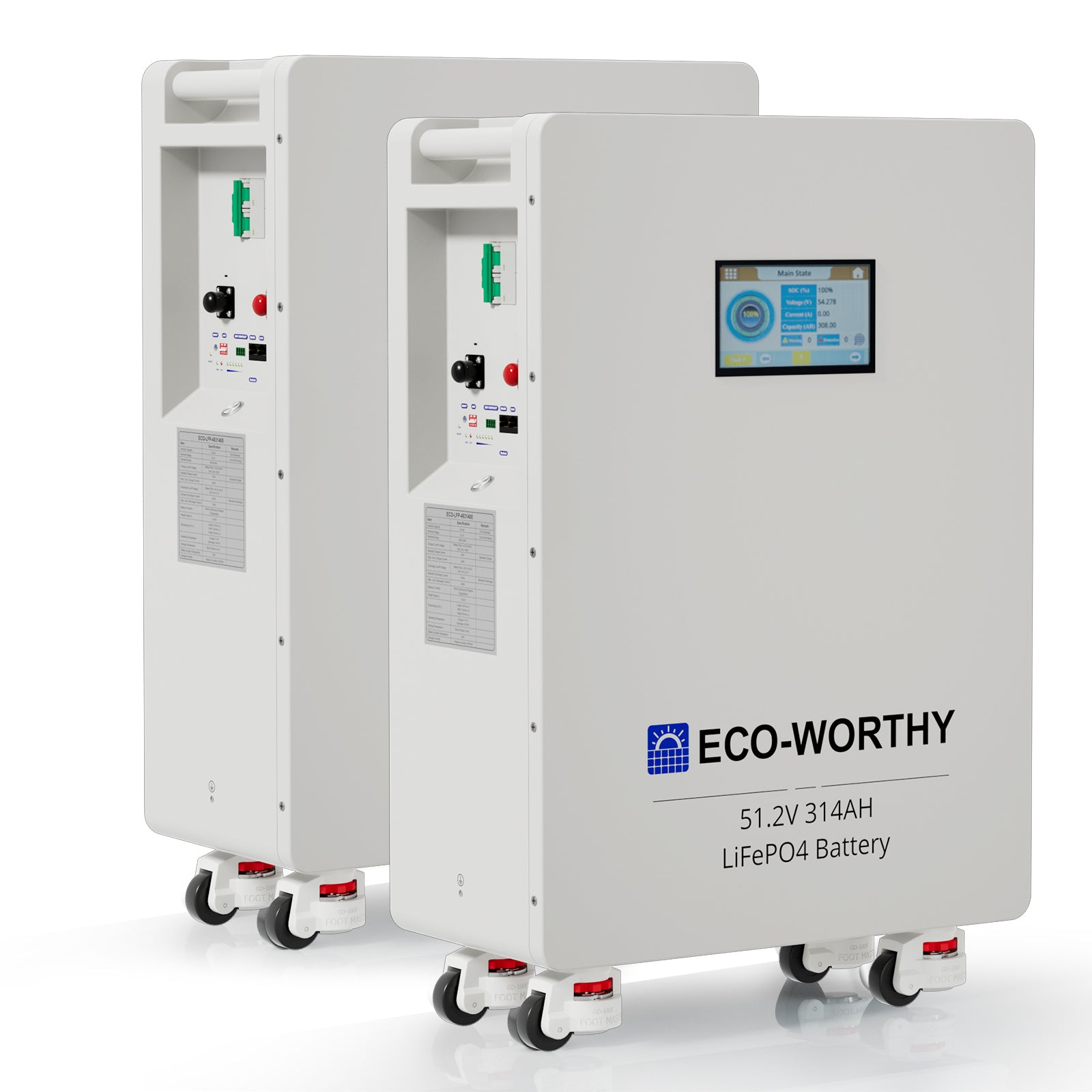 ECO-WORTHY 48V (51,2V) 314Ah LiFePO4-Batterie | Solarbatterie-Notstromversorgung für Zuhause