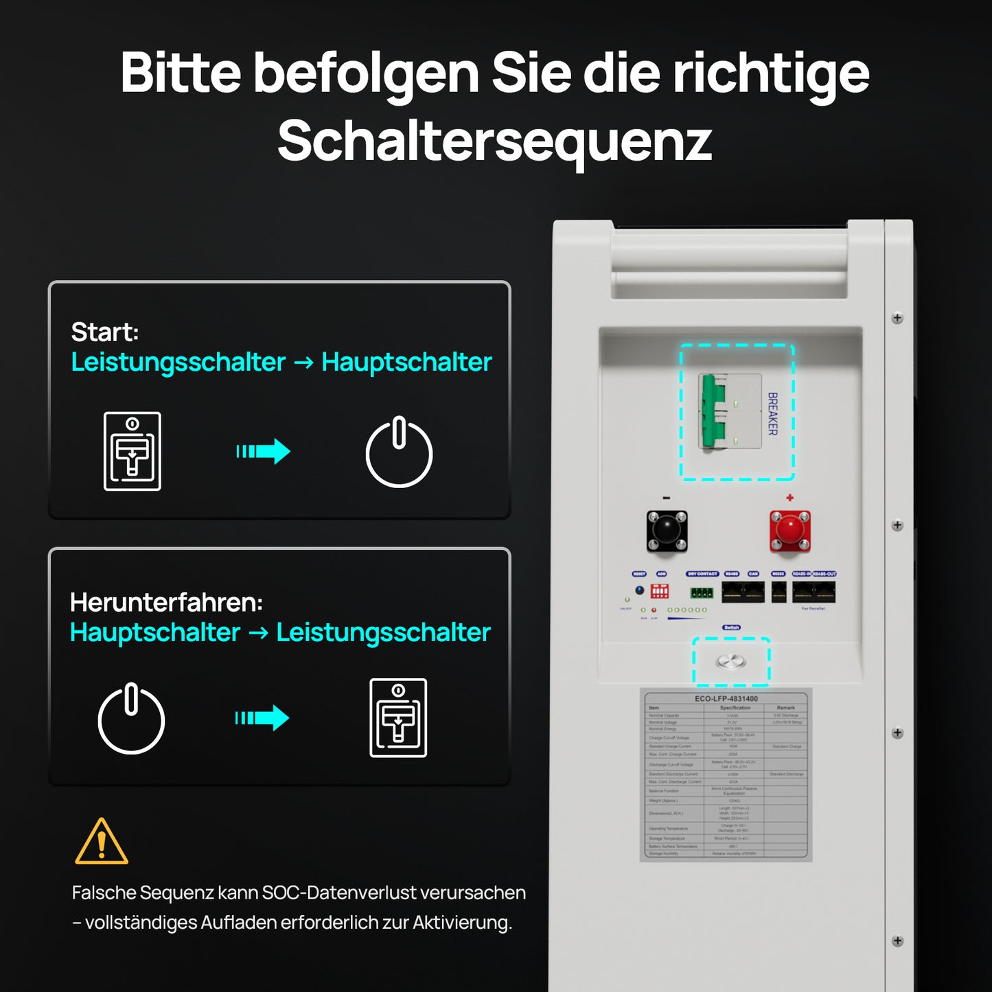 ECO-WORTHY 48V (51,2V) 314Ah LiFePO4-Batterie | Solarbatterie-Notstromversorgung für Zuhause