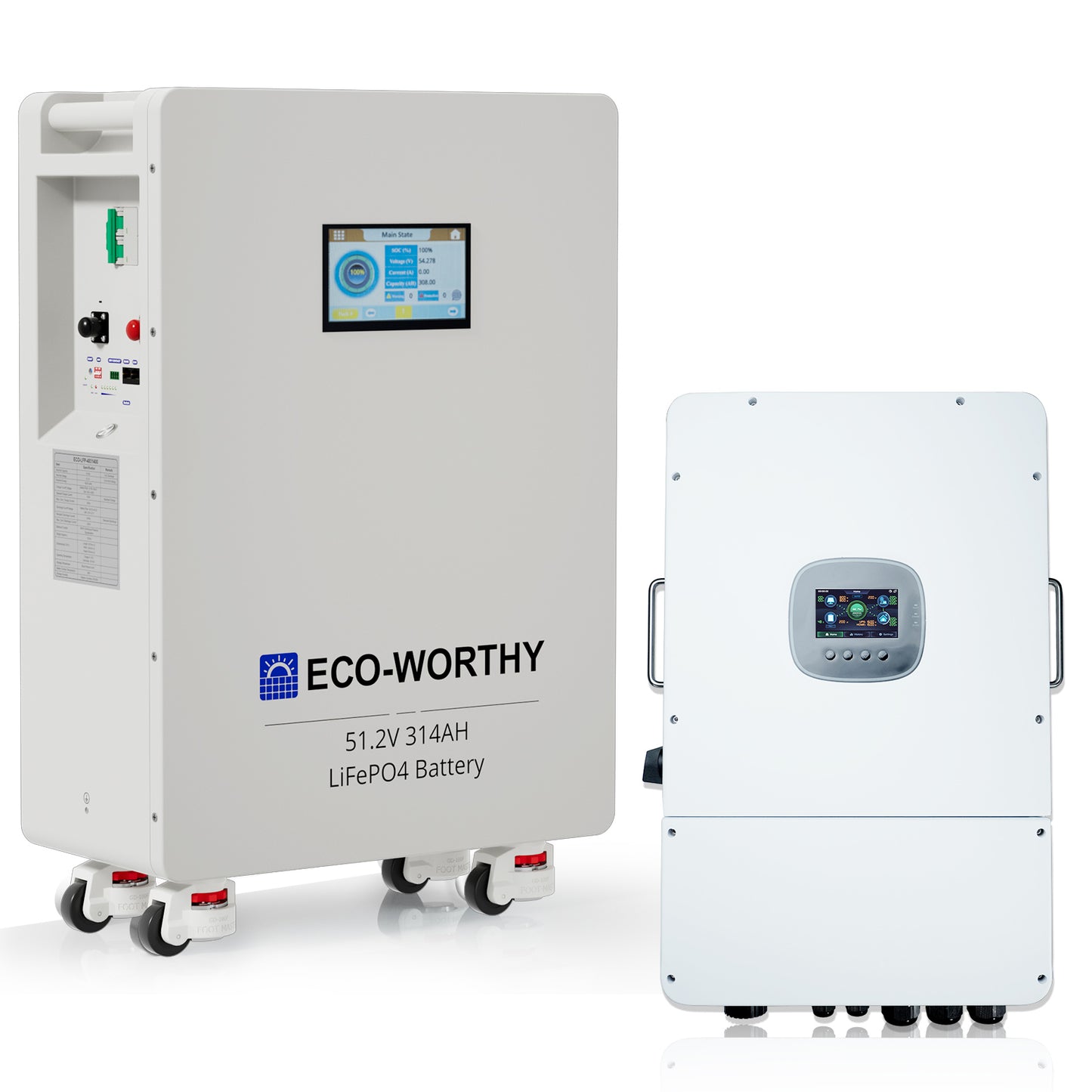 ECO-WORTHY 48V (51,2V) 314Ah LiFePO4-Batterie und 12KW 48Vdc-230/400Vac All-in-One-Wechselrichter dreiphasig Niederspannung SR