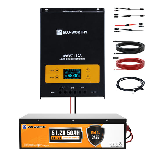 ECO-WORTHY Balkonkraftwerk Speicher 48V 50AH Batterie mit 60A MPPT 2,56KWh-1