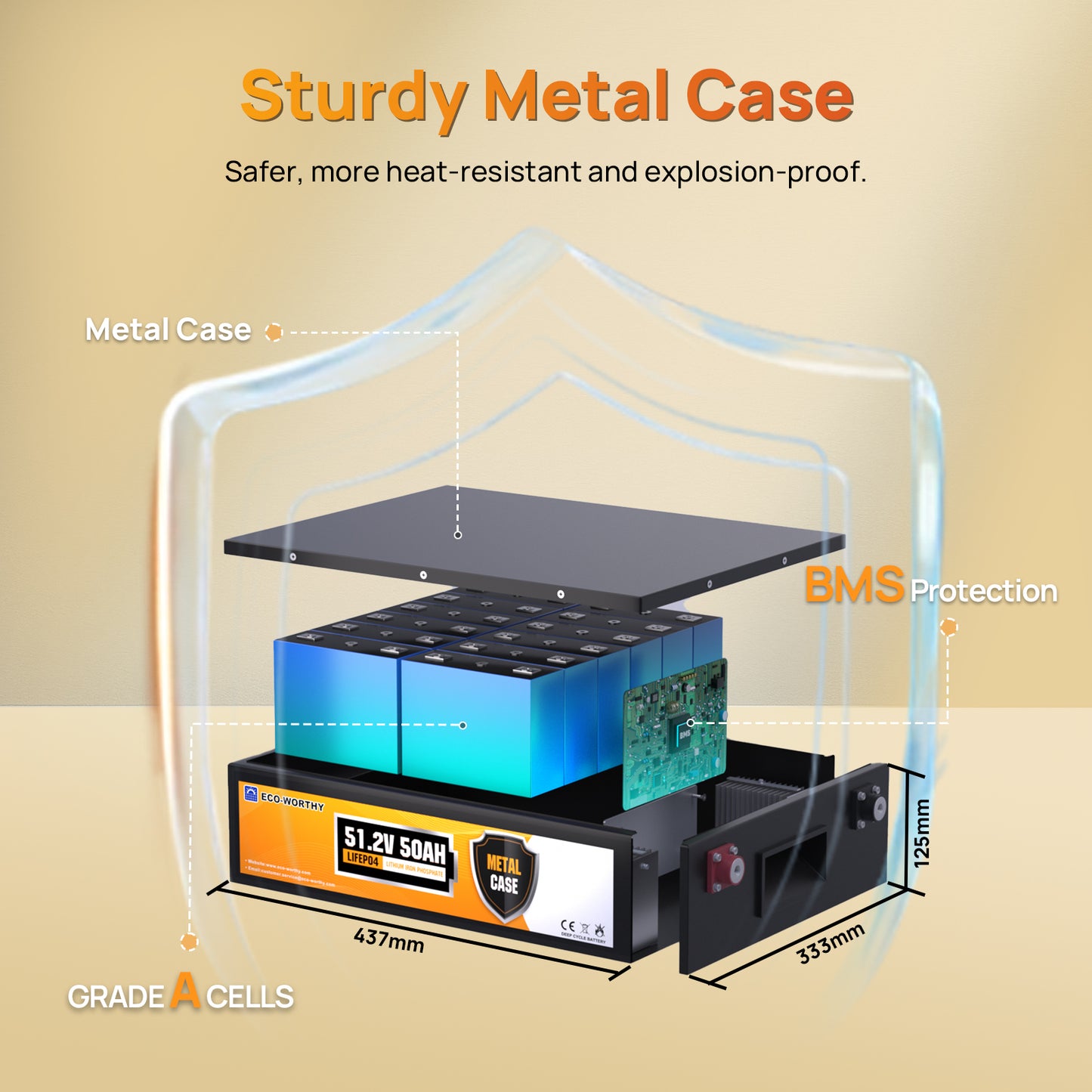 ECO-WORTHY 48V 50Ah LiFePO4 Lithium Batterie