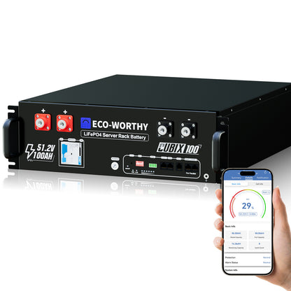 ECO-WORTHY Cubix 100 48V (51,2V) 100Ah Server-Rack-Batterie | IEC 61000 | Bluetooth und WLAN | 10 Jahre Garantie