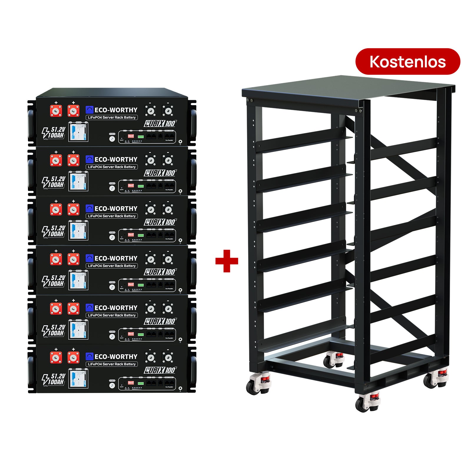 ECO-WORTHY Cubix 100 48V (51,2V) 100Ah Server-Rack-Batterie | IEC 61000 | Bluetooth und WLAN | 10 Jahre Garantie