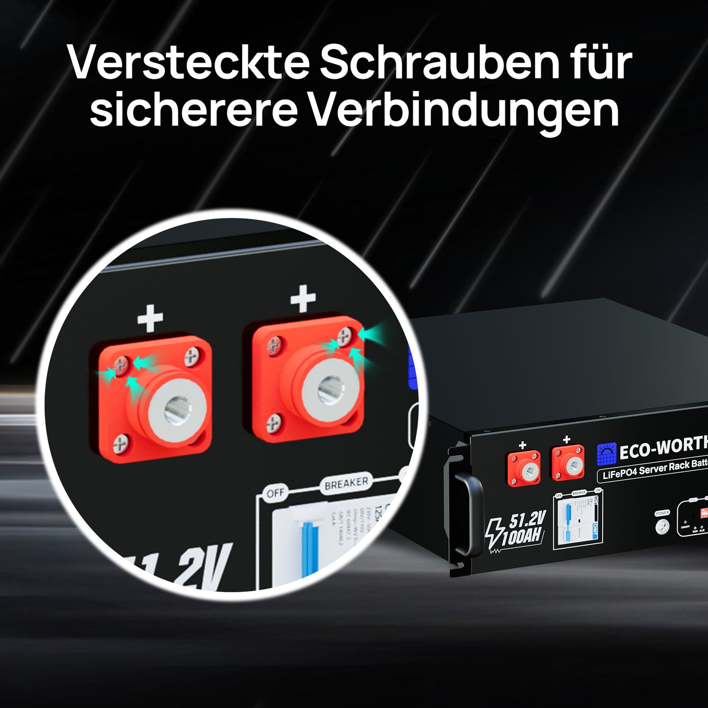 ECO-WORTHY Cubix 100 48V (51,2V) 100Ah Server-Rack-Batterie | IEC 61000 | Bluetooth und WLAN | 10 Jahre Garantie