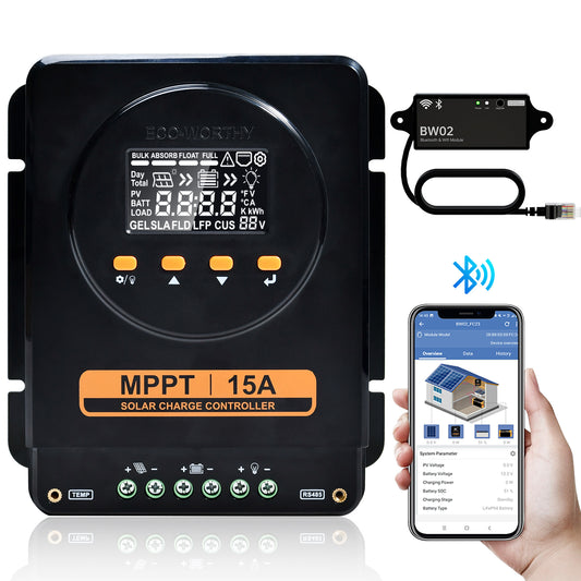 ECO-WORTHY MPPT Solarregler 15A 12V/24V mit LCD & Bluetooth RS485-1