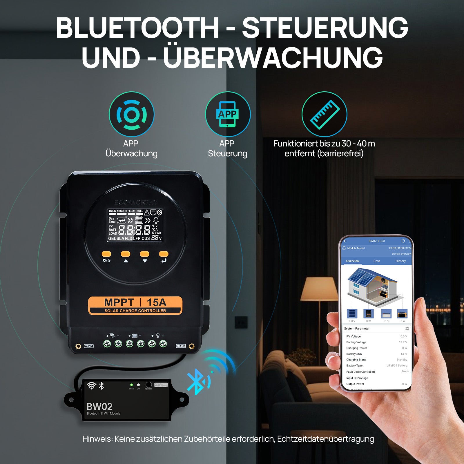 ECO-WORTHY MPPT Solarregler 15A 12V/24V mit LCD & Bluetooth RS485-3