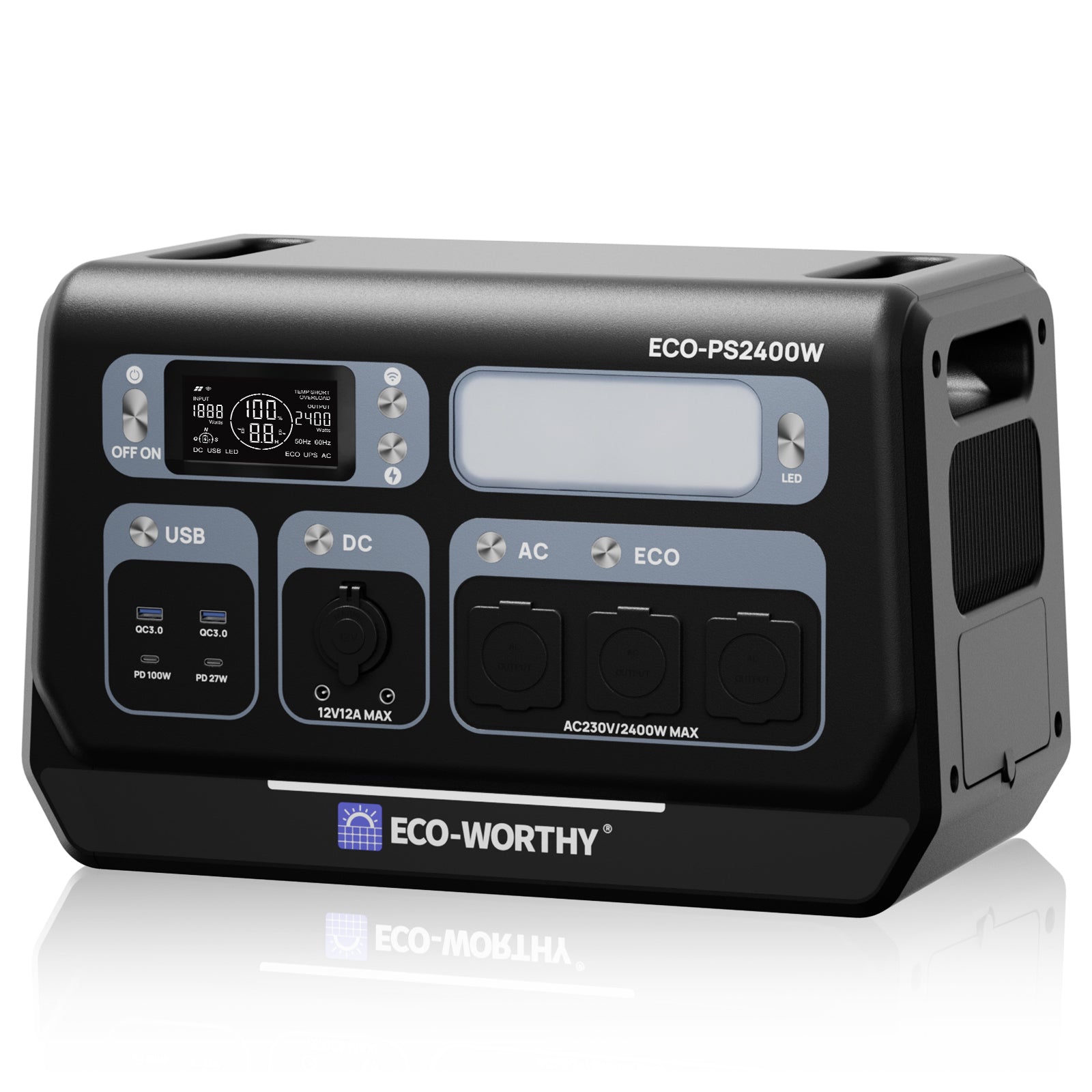 ECO-WORTHY Tragbare 2400W Powerstation mit 2048Wh Lithium-Batterie I WLAN und Bluetooth I Notstromversorgung geeignet für Wohnmobile, Camping und Haushalte