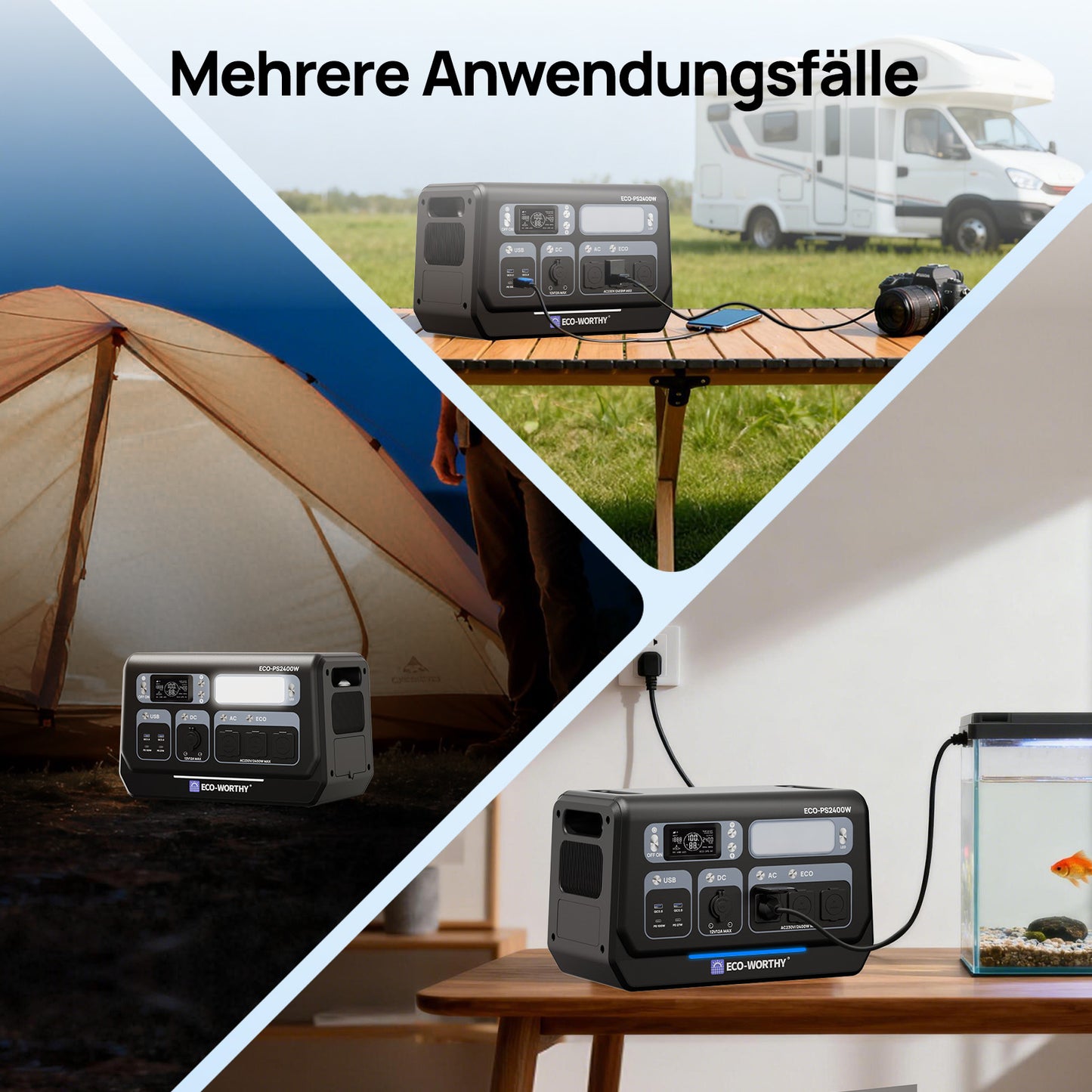 ECO-WORTHY Tragbare 2400W Powerstation: Multi-Szenario-Anwendungen