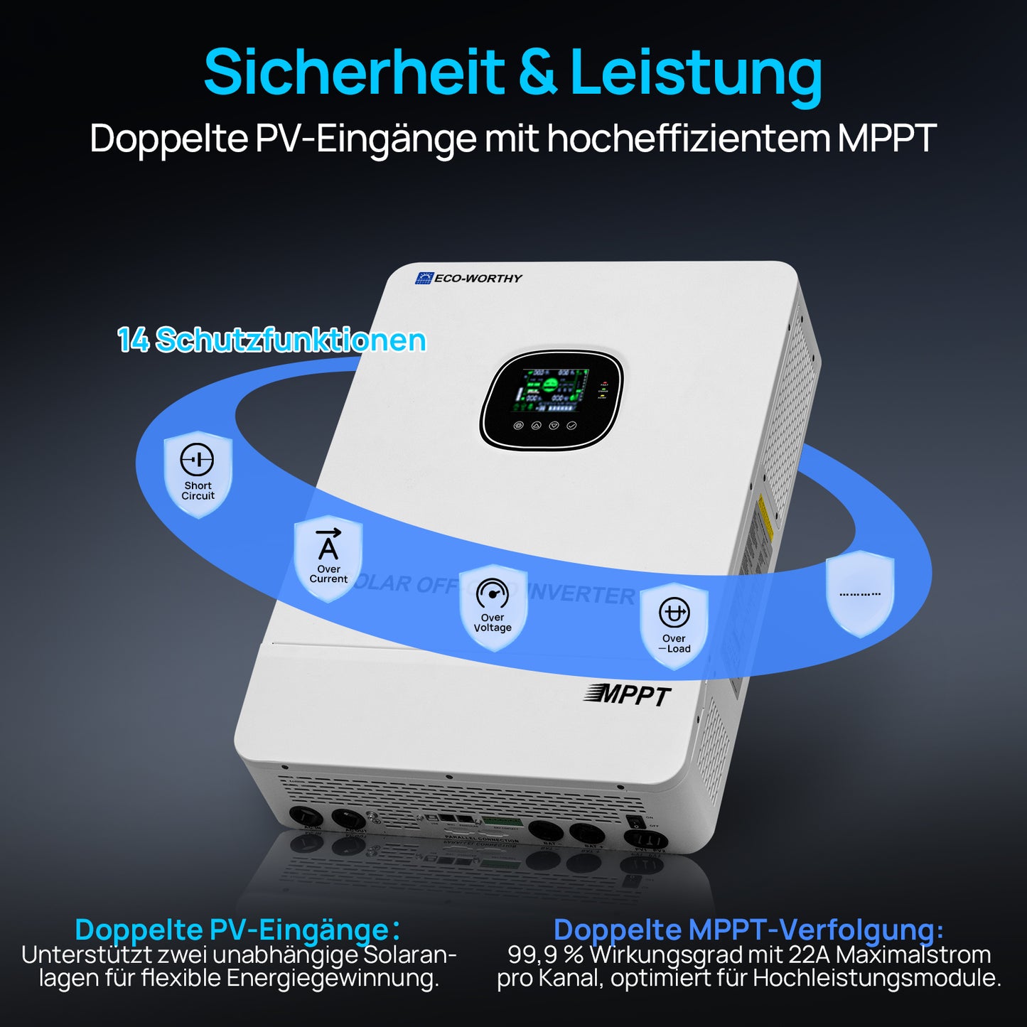 Eco-Worthy 10kW 48V All-in-OneWechselrichter—Solar Off-Grid Inverter 230V AC—11000W PV-Eingang 500V—Reiner Sinus MPPT