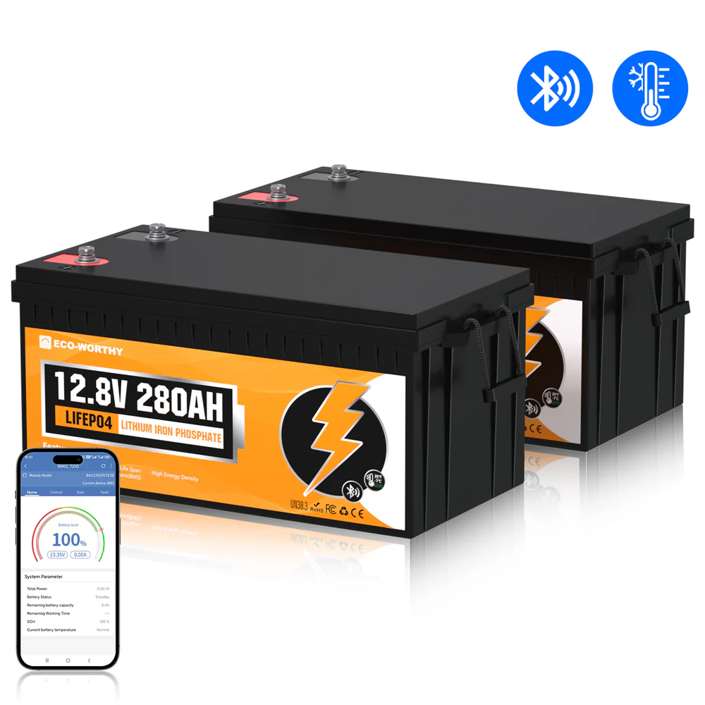 Eco-Worthy 12V 280Ah LiFePO4 Lithium Batterie mit Bluetooth und Untertemperaturschutz