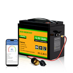 ECO-WORTHY 12V 50Ah LiFePO4 XT60 Lithium Batterie mit Bluetooth und Untertemperaturschutz
