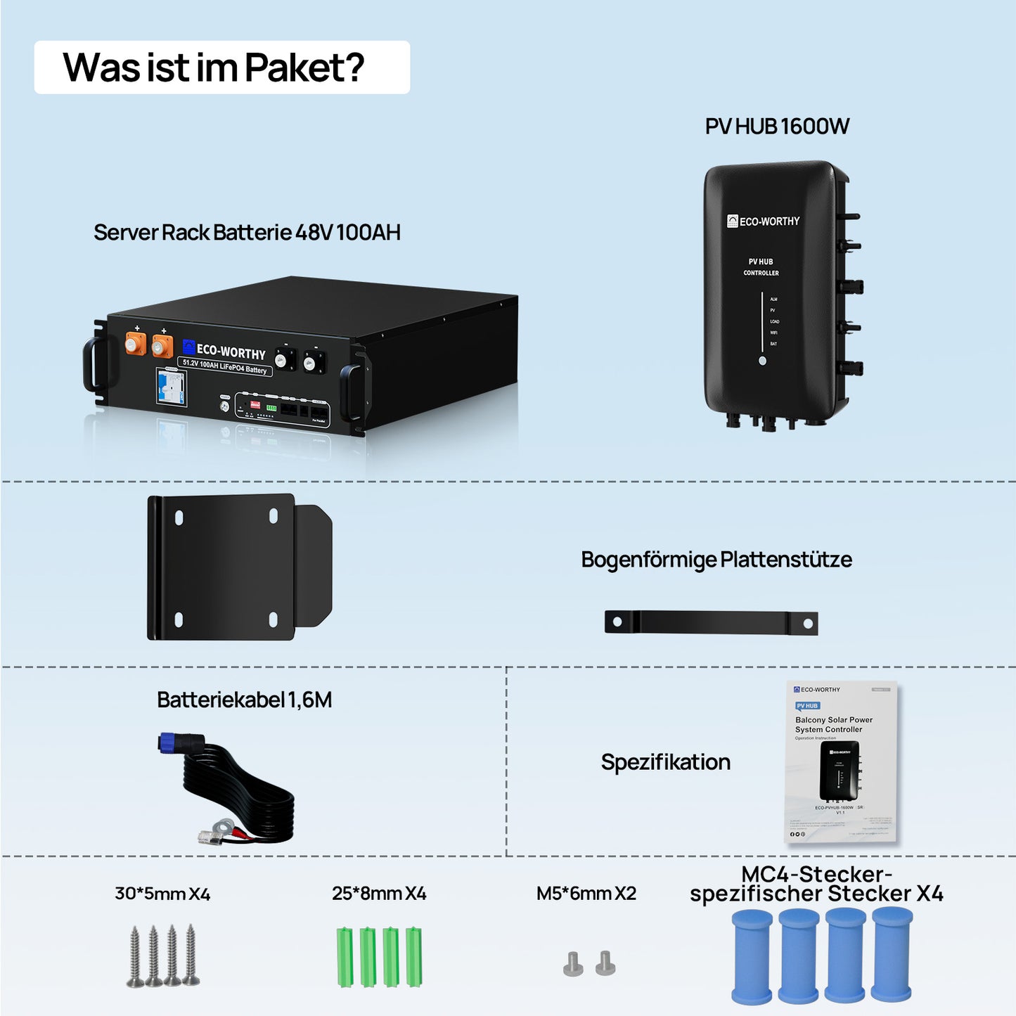 Eco-Worthy 1720W Solaranlagen mit 48V 100Ah LiFePO4 Batterie und Hub 800W Stromspeicher