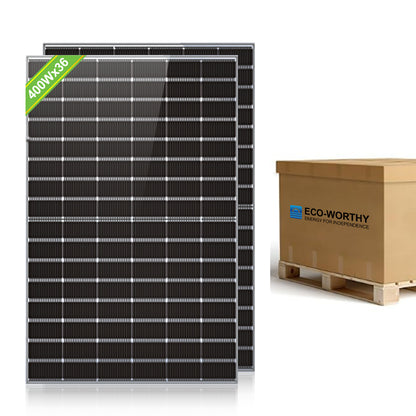 Eco-Worthy 400W*4 1600W N-Typ Monokristall Solarmodul | geeignet für Balkon Solarkraftwerke, netzgekoppelt und netzunabhängig