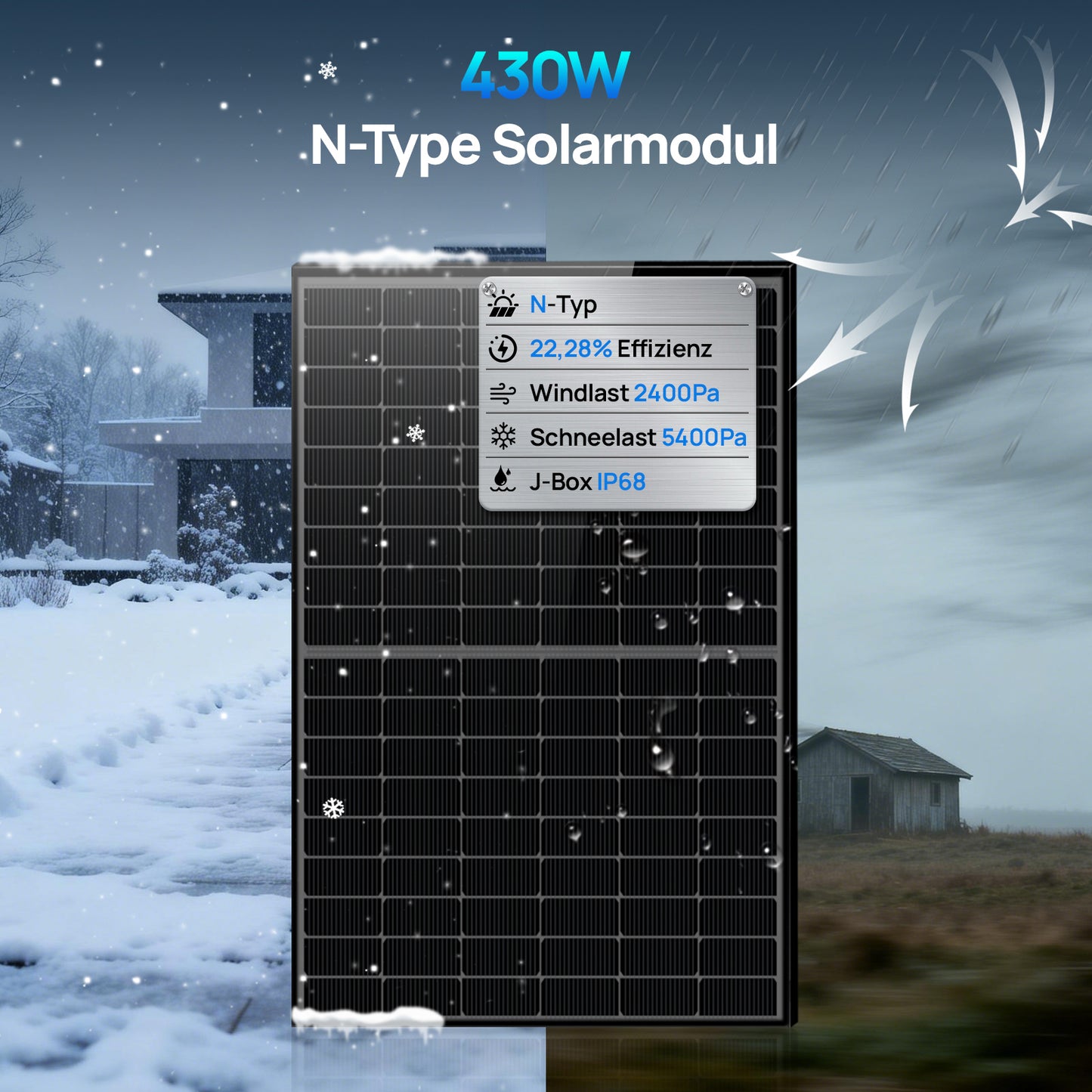Eco-Worthy 430W*4 N-Typ monokristallines Solarmodul | geeignet für Balkon Photovoltaik | Anlagen und netzgekoppelte sowie netzunabhängige Systeme