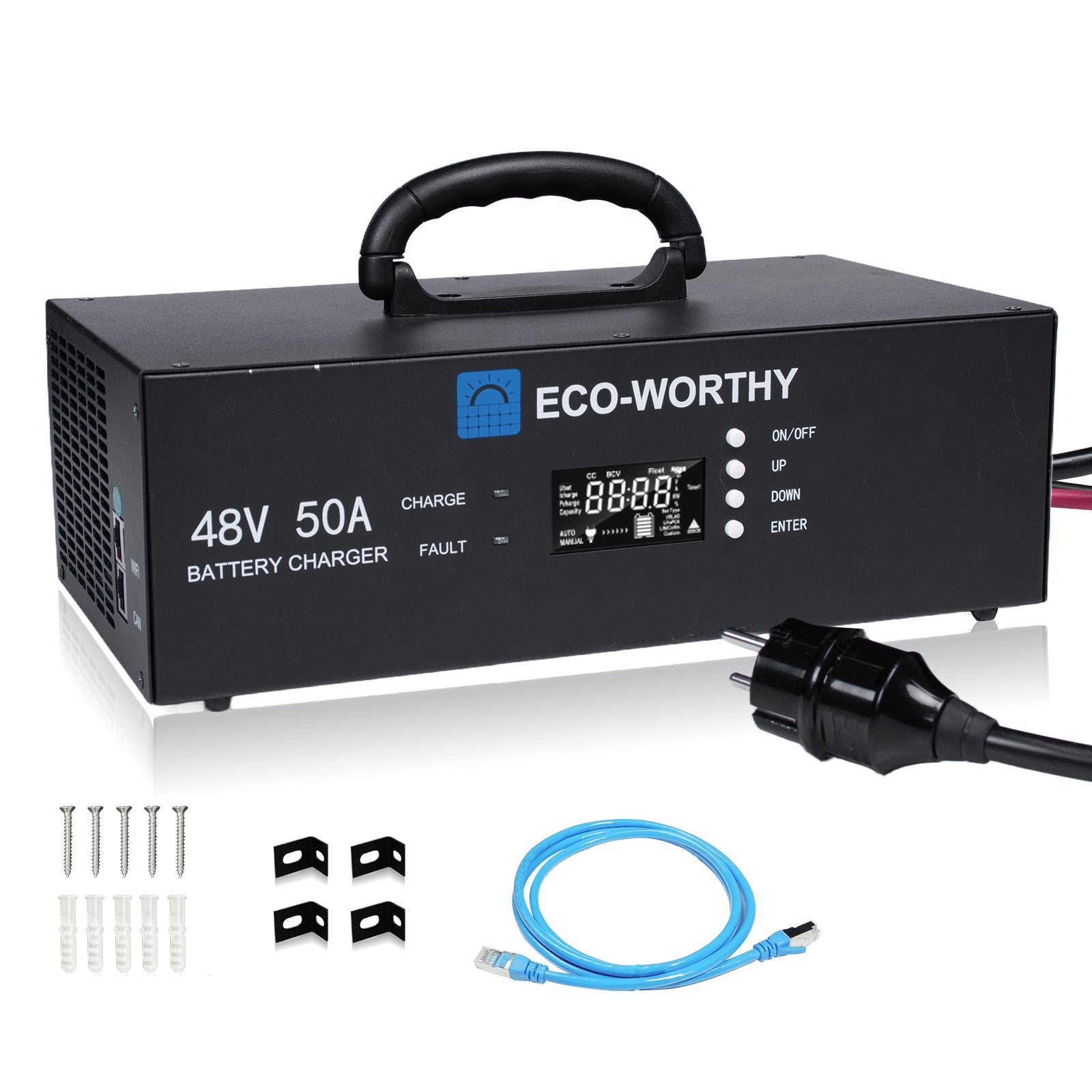 ECO-WORTHY  48V 50A intelligentes Batterieladegerät—geeignet für Generatorladung—einstellbarer Strom 0-50A@230VAC
