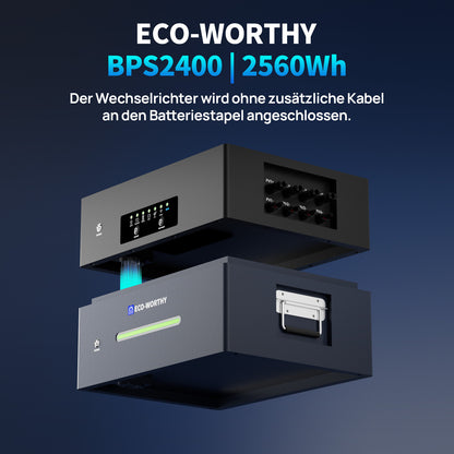 Eco-Worthy ECOVIS 2400 Balkonkraftwerk Speicher | 2400W (2 MPPT) |1600W AC-Laden, 800W Ausgang | Netzgekoppelt/Netzunabhängig Dualmodus