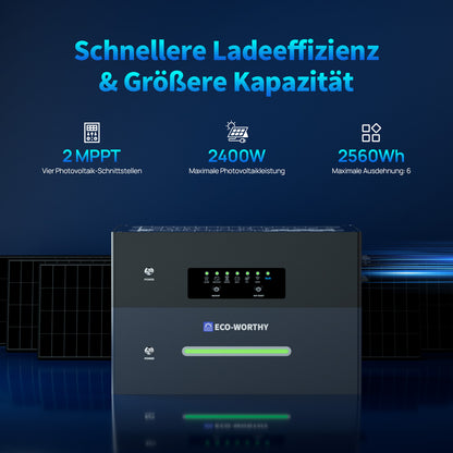Eco-Worthy ECOVIS 2400 Balkonkraftwerk Speicher | 2400W (2 MPPT) |1600W AC-Laden, 800W Ausgang | Netzgekoppelt/Netzunabhängig Dualmodus