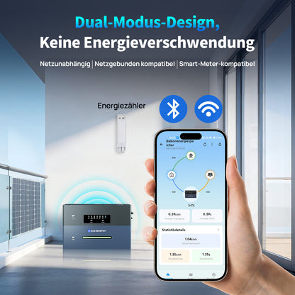 Eco-Worthy ECOVIS 2400 Balkonkraftwerk Speicher | 2400W (2 MPPT) |1600W AC-Laden, 800W Ausgang | Netzgekoppelt/Netzunabhängig Dualmodus