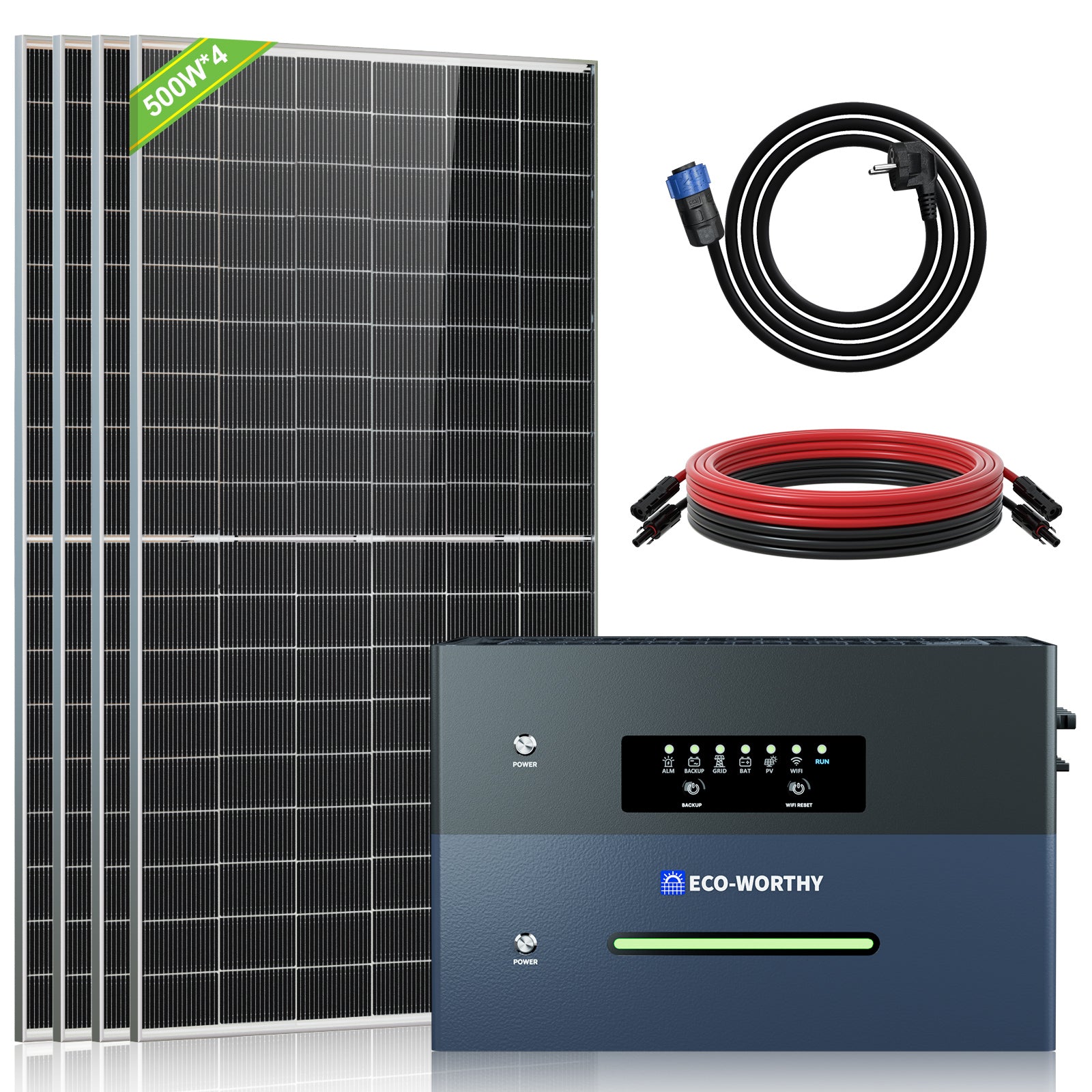 ECO-WORTHY  ECOVIS 2400 Balkonkraftwerk Energiespeicher 4 x 500W Bifaziale Solarmodule—Plug & Play für Balkone und Gärten