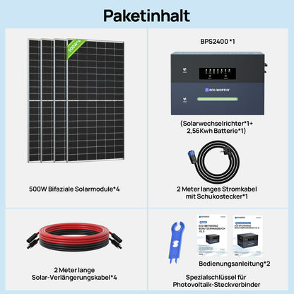 Eco-Worthy ECOVIS 2560Wh Balkonkraftwerk Energiespeicher 4 x 500W Bifaziale Solarmodule—Plug & Play für Balkone und Gärten