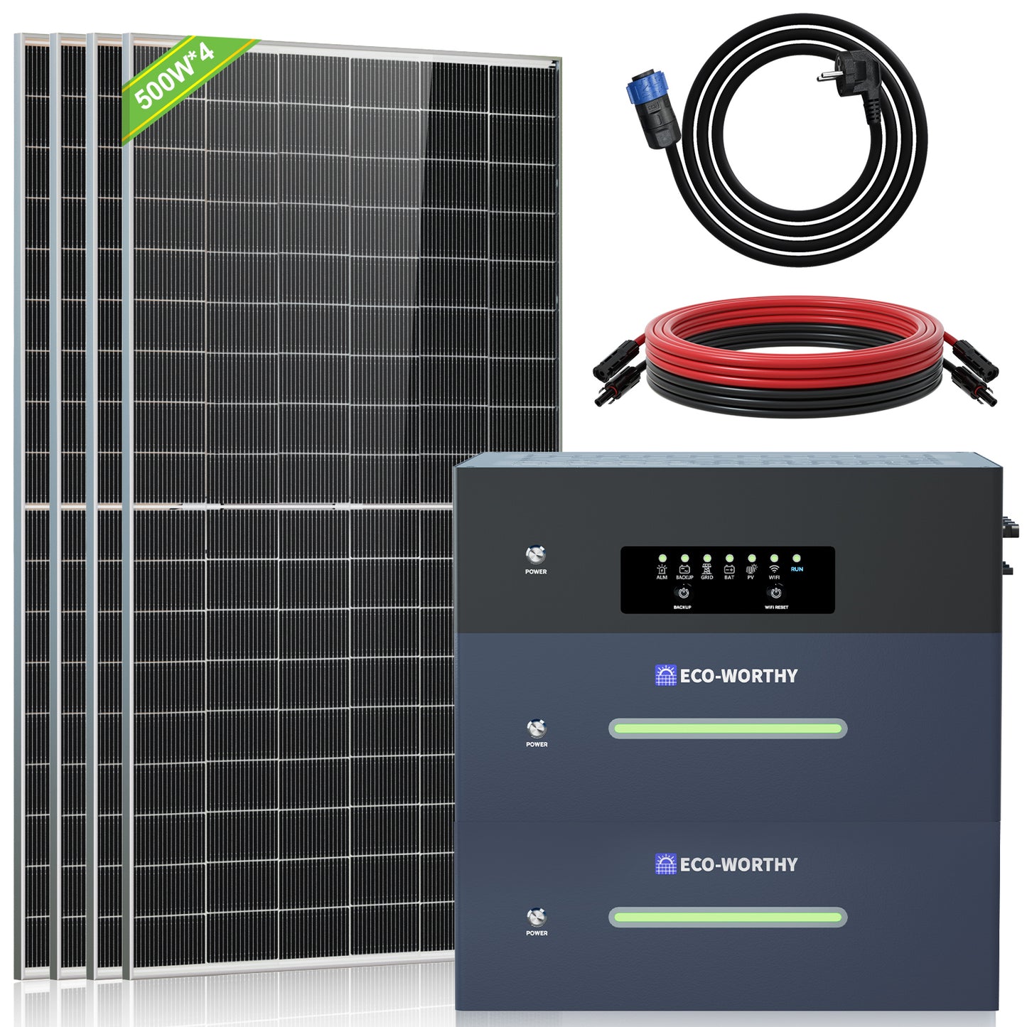 Eco-Worthy ECOVIS 2560Wh Balkonkraftwerk Energiespeicher 4 x 500W Bifaziale Solarmodule—Plug & Play für Balkone und Gärten