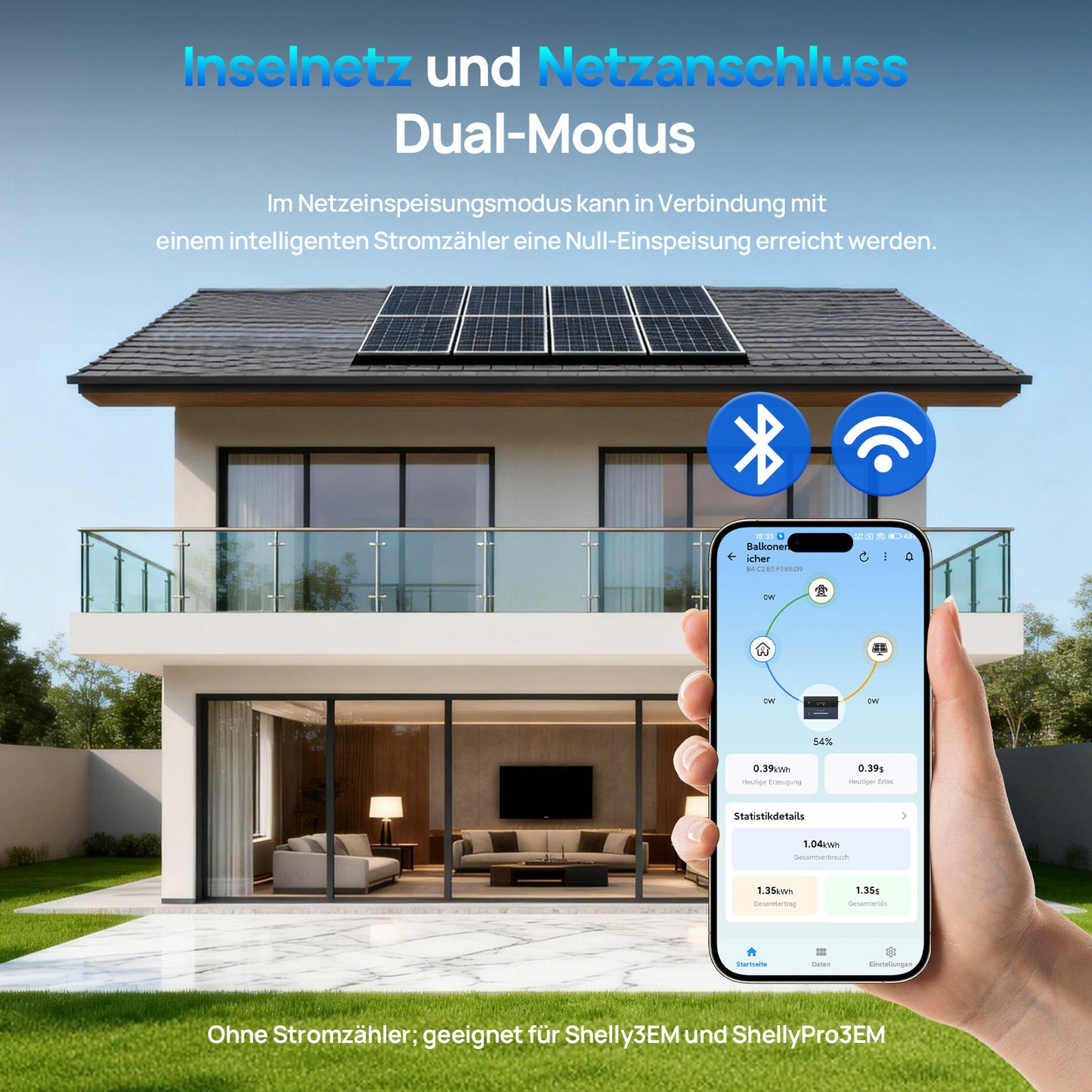 Eco-Worthy ECOVIS 2560Wh Balkonkraftwerk Energiespeicher 4 x 500W Bifaziale Solarmodule—Plug & Play für Balkone und Gärten