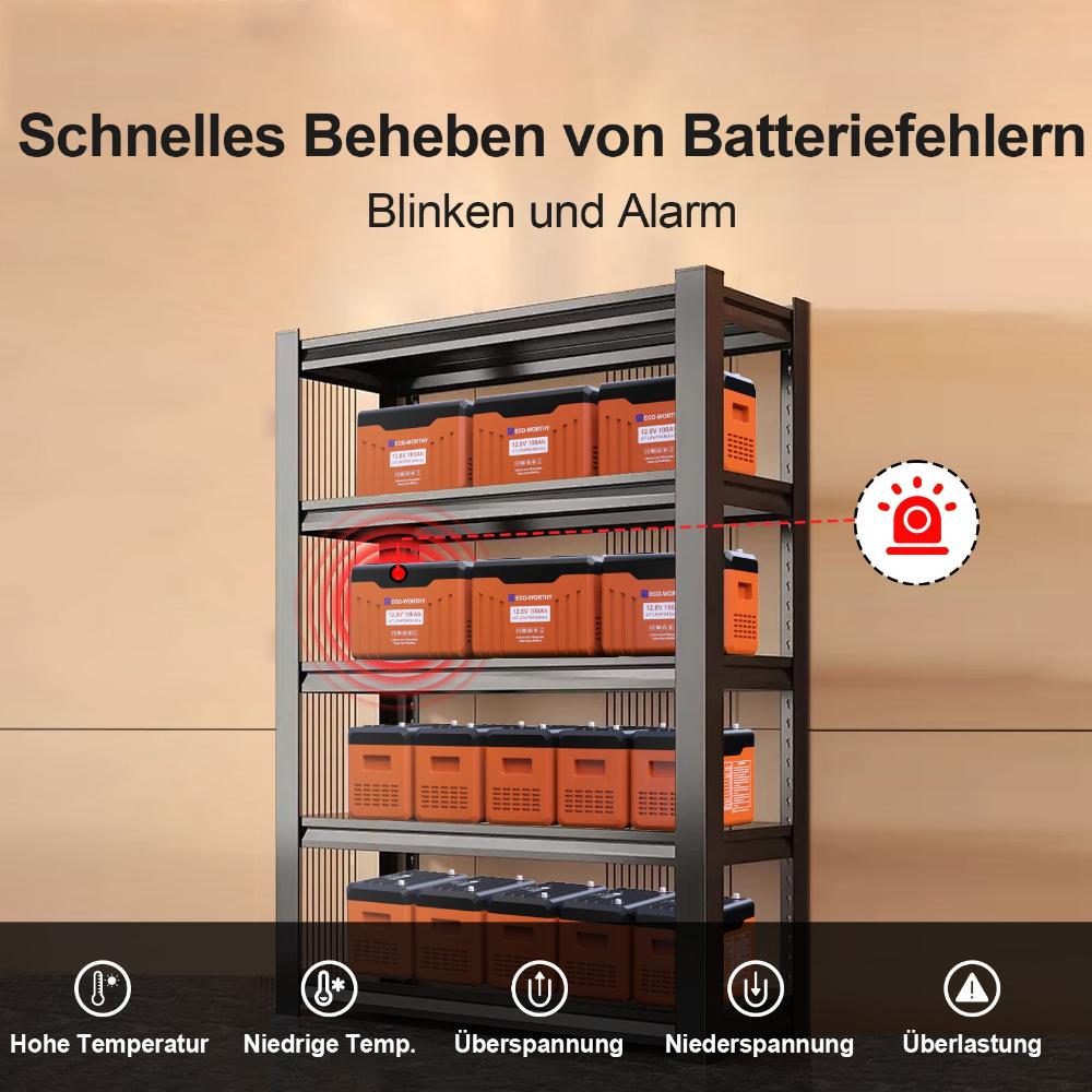 Eco-Worthy EnergyTrek-Serie 12V 100Ah LiFePO4 Lithium Batterie—Bluetooth und Untertemperaturschutz—LED-Statusleuchte