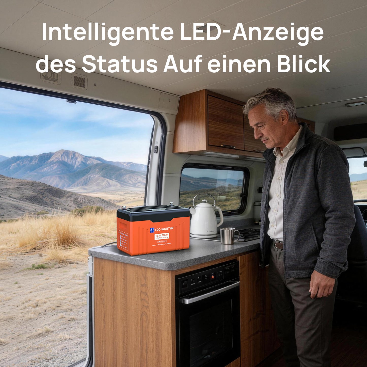 Eco-Worthy 12V 314Ah LiFePO4 Lithium Batterie—Bluetooth und Untertemperaturschutz—LED-Statusleuchte
