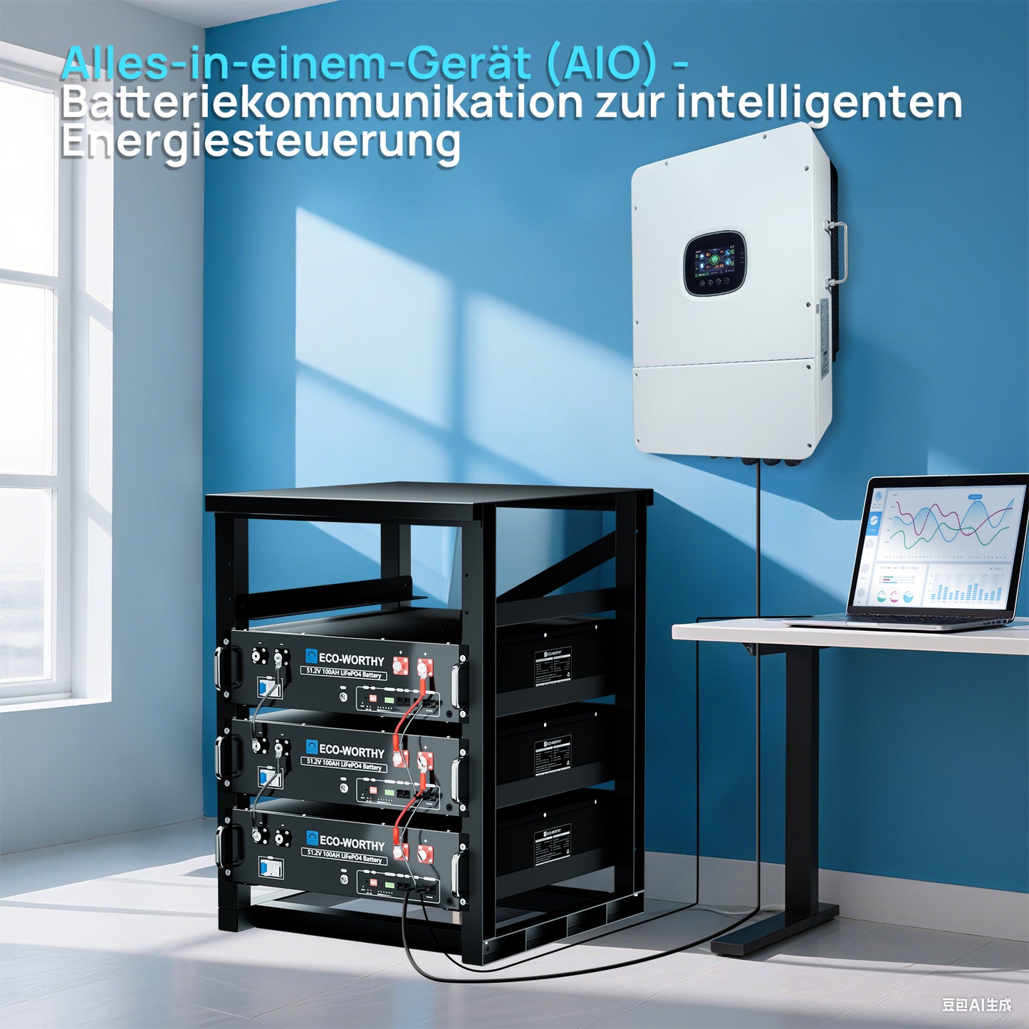 Energiespeicher-Stromversorgungskit_ 15,36 kWh_ ausgestattet_ mit_ 48V_ 100AH_ Lithiumbatterie_ und_ netzanschließbarem_ All-in-One-Wechselrichter_ 12KW 48Vdc-230/400Vac_2