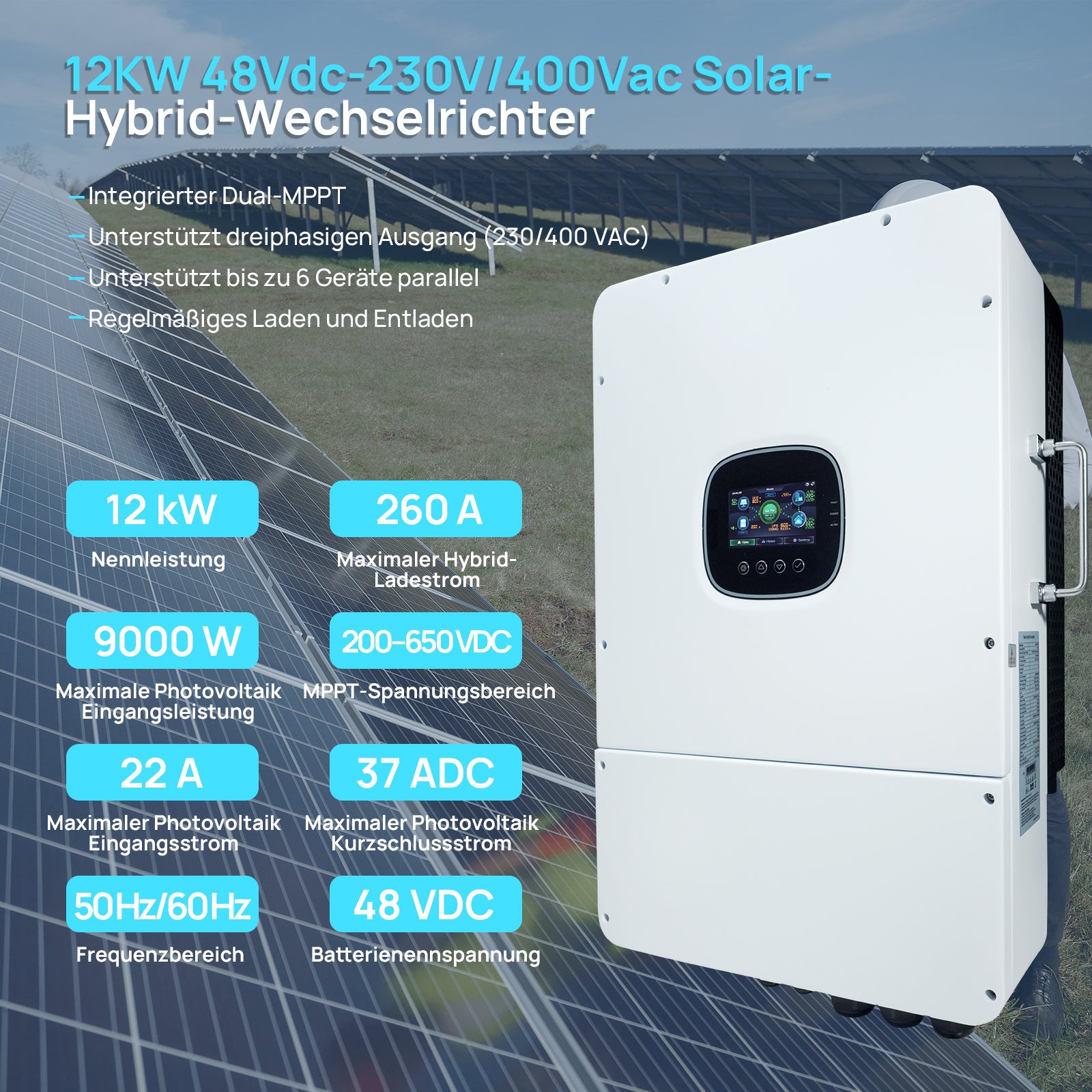Energiespeicher-Stromversorgungskit_ 15,36 kWh_ ausgestattet_ mit_ 48V_ 100AH_ Lithiumbatterie_ und_ netzanschließbarem_ All-in-One-Wechselrichter_ 12KW 48Vdc-230/400Vac_7