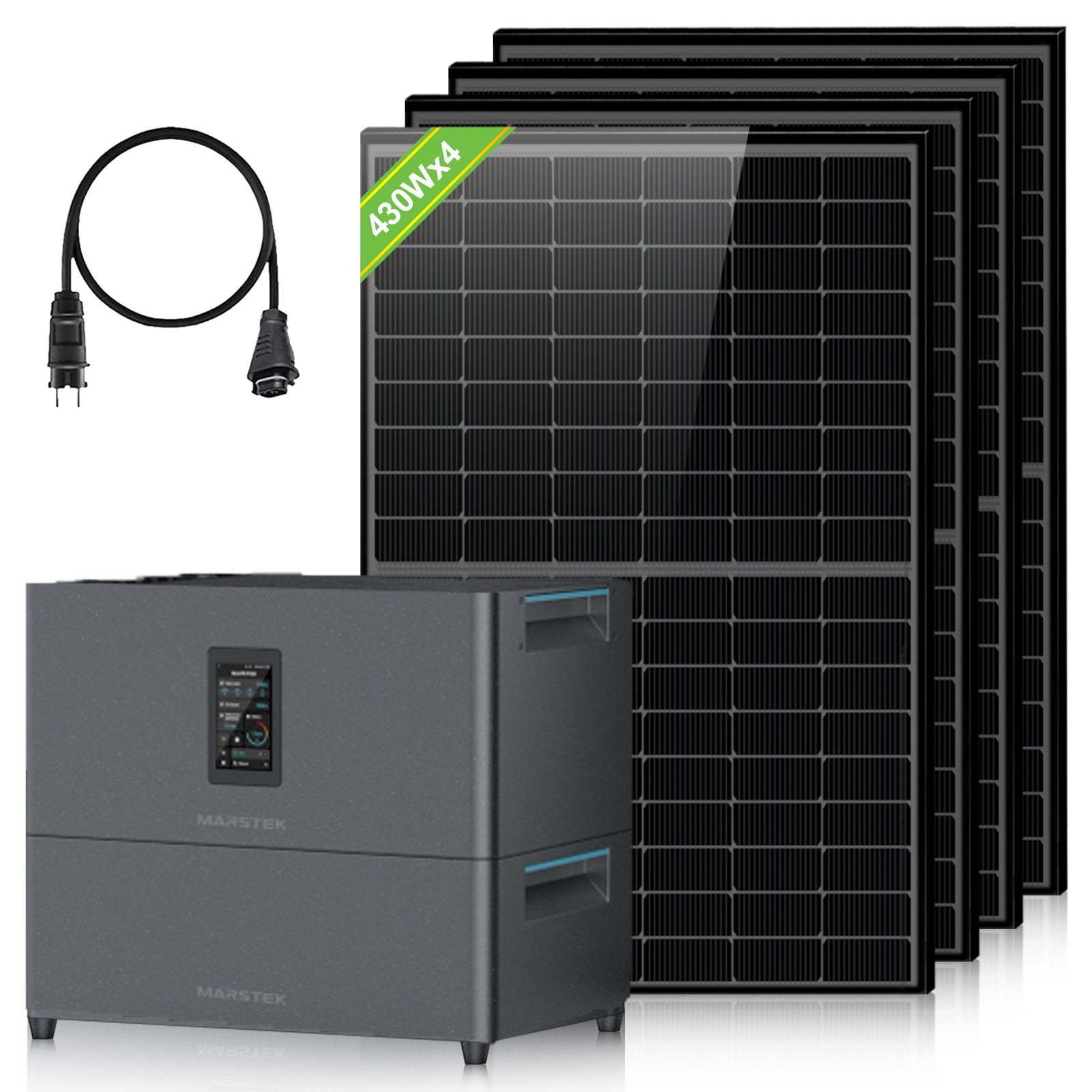 Kit Solaire Balcon 5120Wh mit Marstek Jupiter C+ Energiespeicher, 4 x 430W Solarmodule, 4 MPPTs (PV max. 2400 W) | Plug-&-Play | Komplettes Solarsystem-Set fürs Dach
