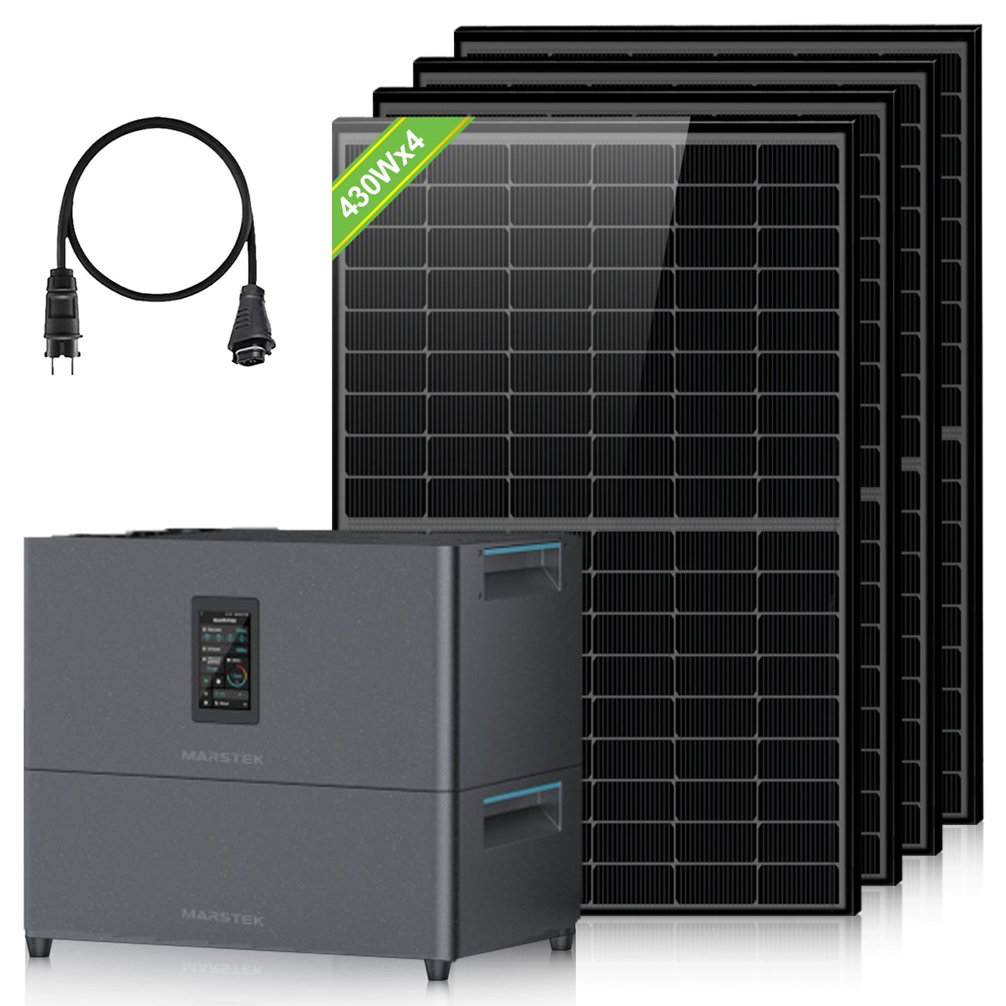 Kit Solaire Balcon 5120Wh mit Marstek Jupiter C+ Energiespeicher, 4 x 430W Solarmodule, 4 MPPTs (PV max. 2400 W) | Plug-&-Play | Komplettes Solarsystem-Set fürs Dach