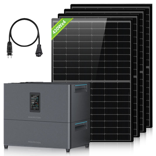 Kit Solaire Balcon 5120Wh mit Marstek Jupiter C+ Energiespeicher, 4 x 430W Solarmodule, 4 MPPTs (PV max. 2400 W) | Plug-&-Play | Komplettes Solarsystem-Set fürs Dach