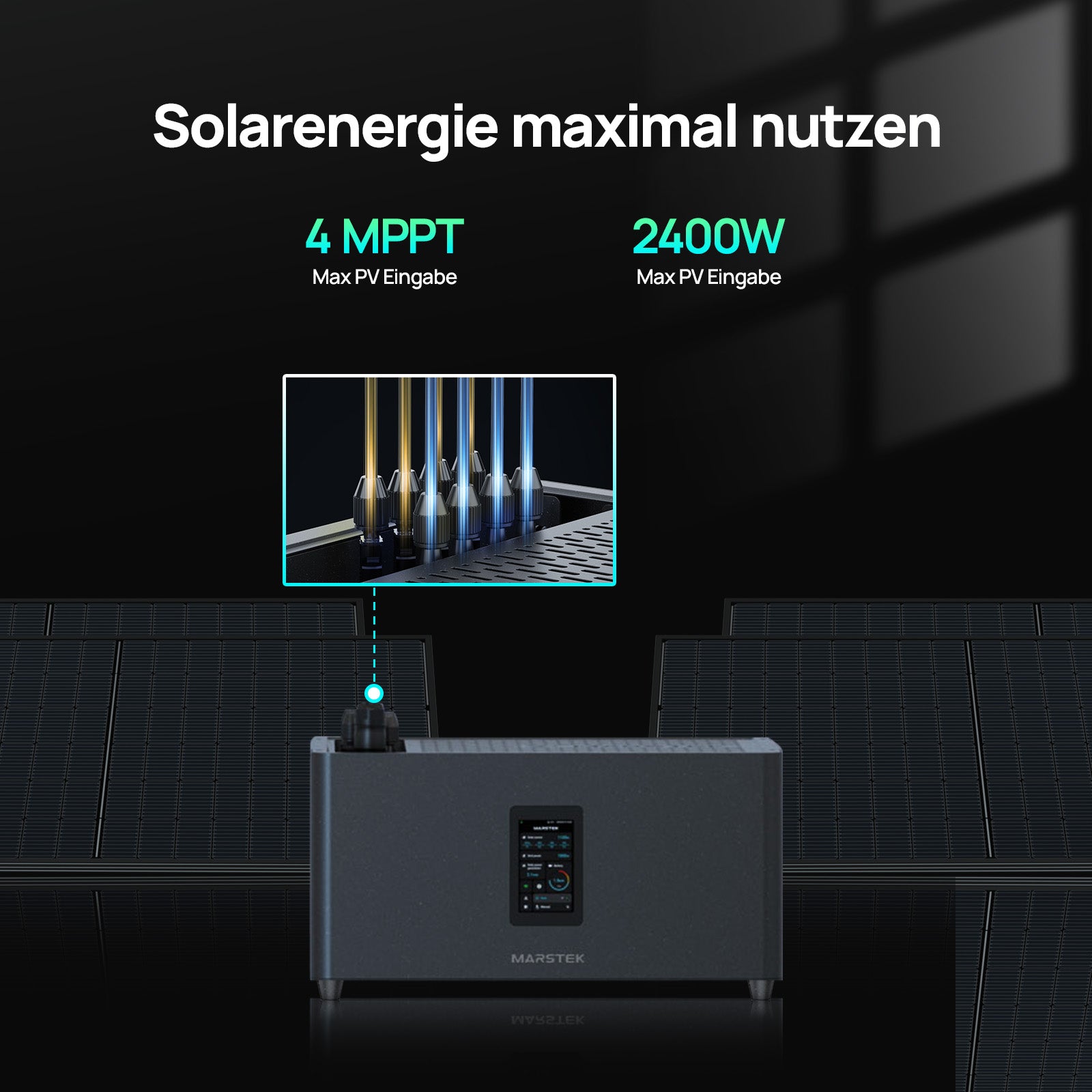 Kit Solaire Balcon 5120Wh mit Marstek Jupiter C+ Energiespeicher, 4 x 430W Solarmodule, 4 MPPTs (PV max. 2400 W) | Plug-&-Play | Komplettes Solarsystem-Set fürs Dach