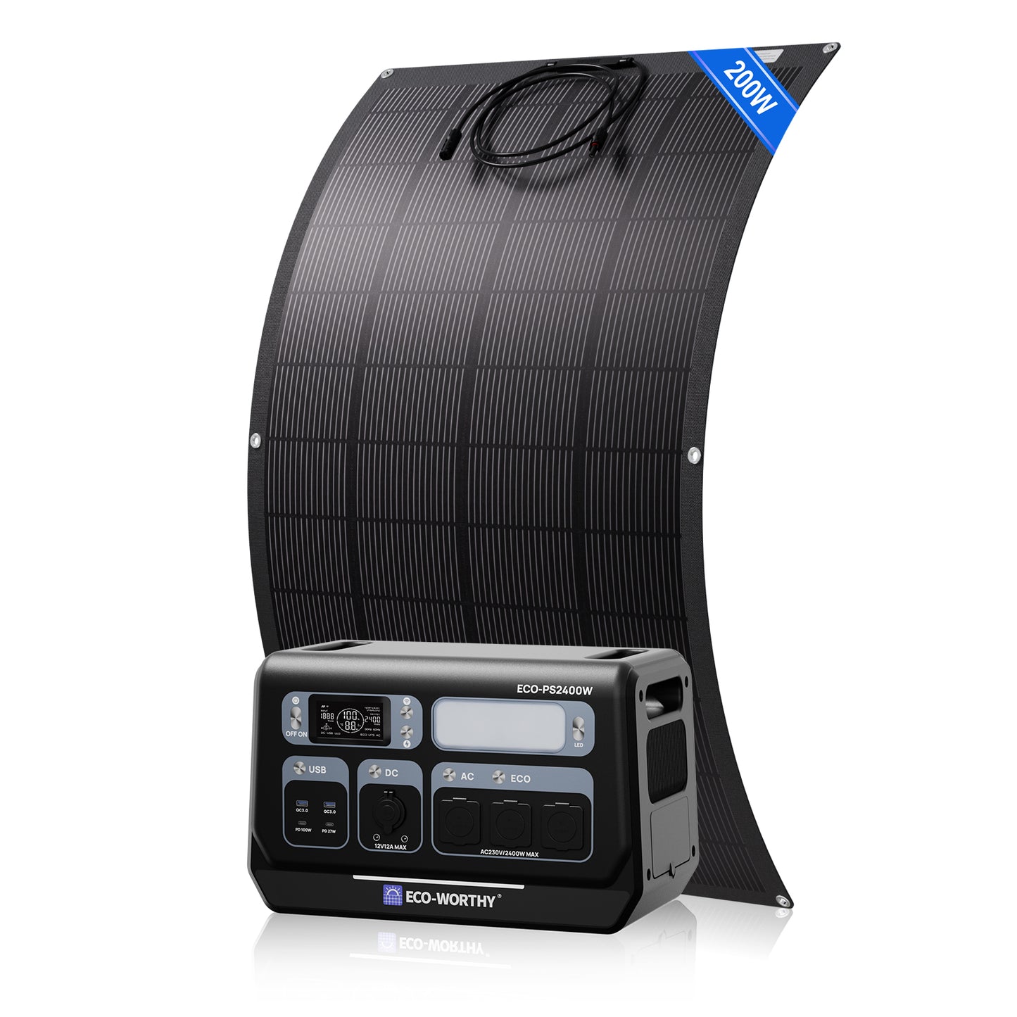 Eco-Worthy 2400W Tragbare Powerstation—2048Wh—WLAN und Bluetooth—Notstromversorgung