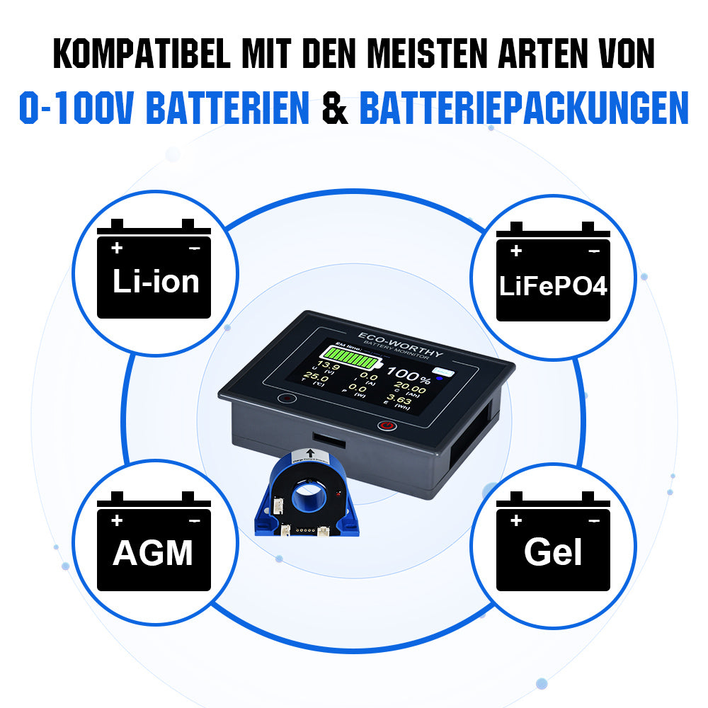 200A Battery Monitor mit Hall-Sensor für AGM und Lithium Batterien  (LiFePO4)