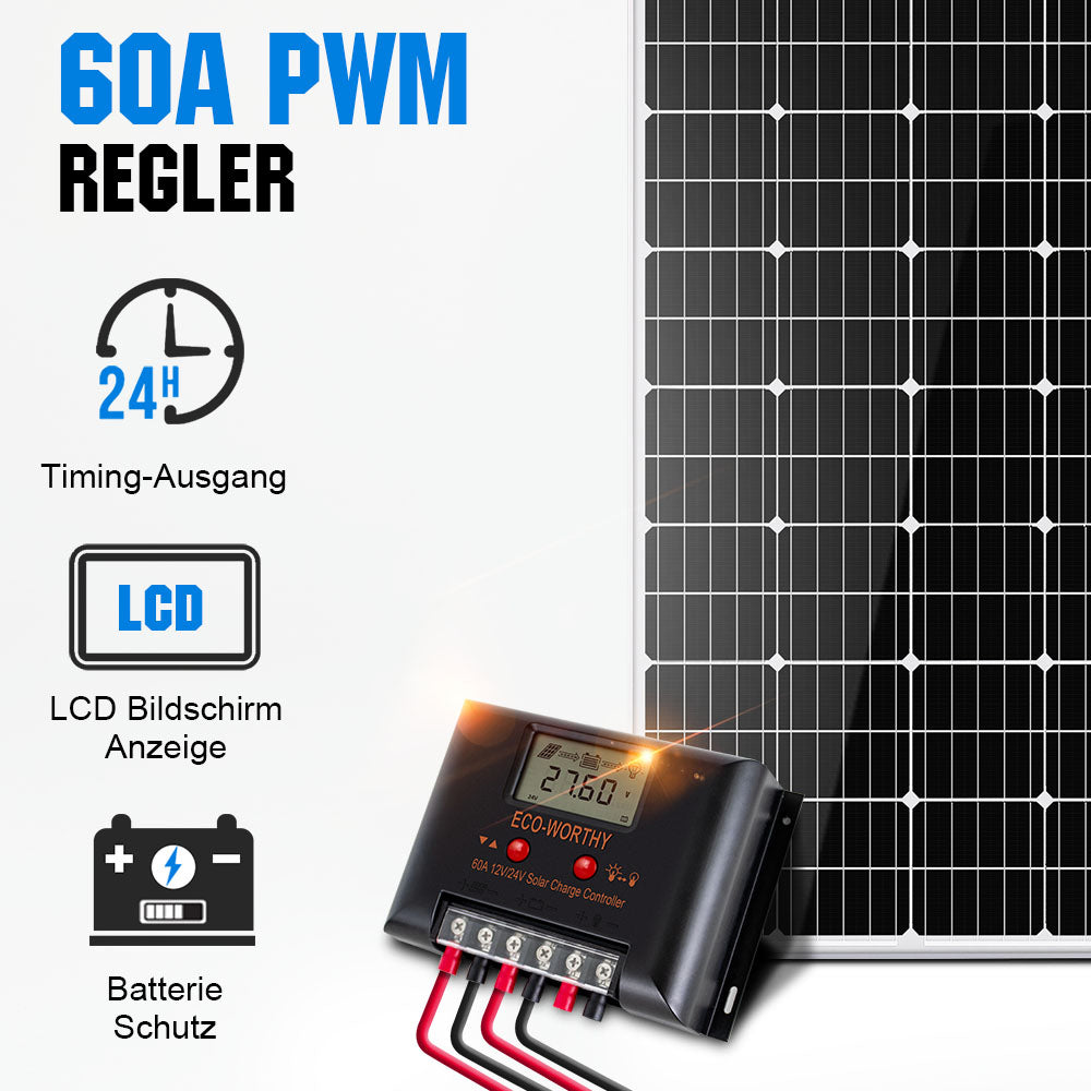 Wohnmobile 130Wp 260Wp 520Wp 12V Komplettset Solaranlage mit 130Wp Semi-Flexibles Solarmodul+Lithium Speicher