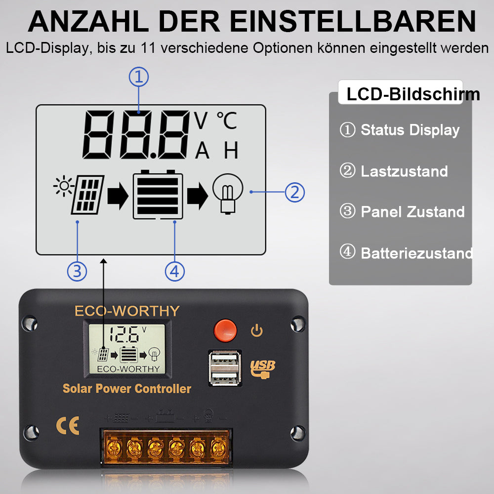 60A Solarladeregler Automatischer Schalter LCD-Display 12V 24V