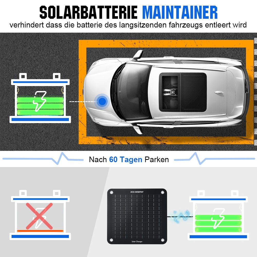 5Wp 10Wp Tragbares Solar-Erhaltungsladegerät für 12V-Batterien in Auto & Boot